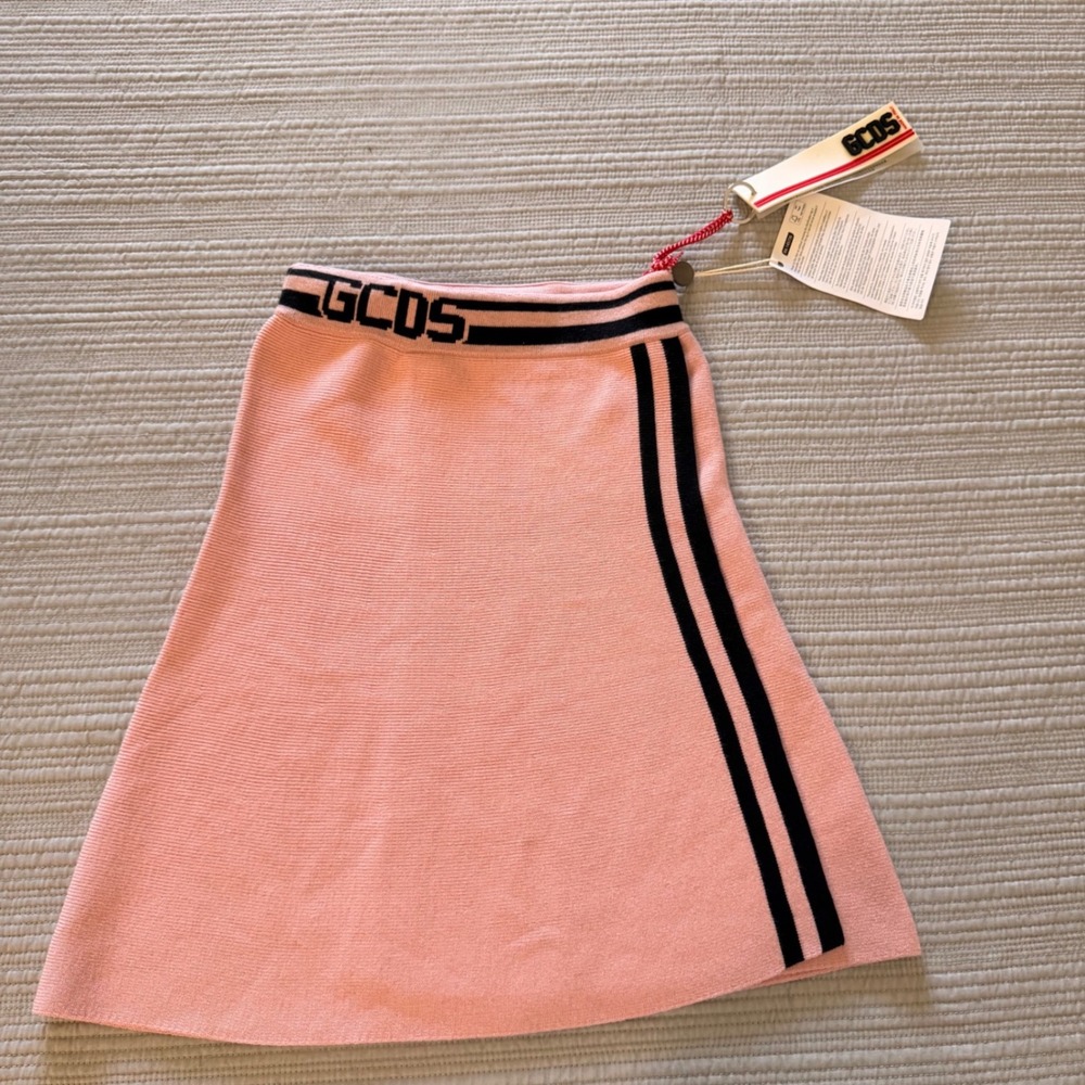 NWT GCDS Women's Pink Logo Knit Mini‎ Skirt Side Stripe Size S Made in Italy